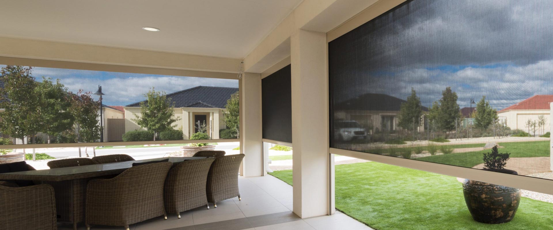 Alfresco area enclosed with zip track alfresco blinds